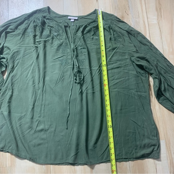 Knox Rose Women’s Long Sleeve Boho Embroidered Shirt Top Size 2XL Olive Green - Picture 10 of 10